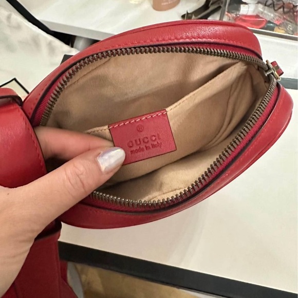 GUCCI Calfskin Matelasse GG Marmont Belt Bag sz 85/34. Vintage, Red. Fanny pack. - Picture 10 of 11